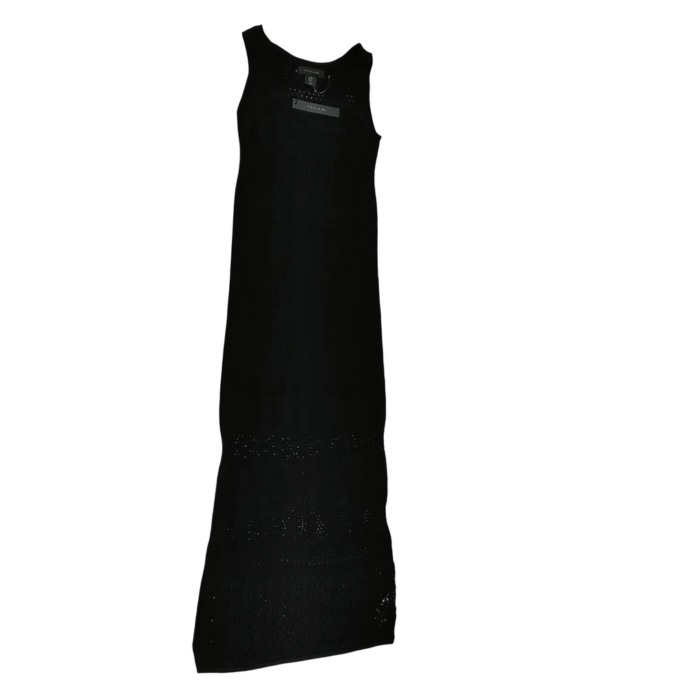 Tahari Womens Black Crochet Pointelle Knit Sleeveless Lined Maxi Dress‎ Size XS